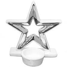 Teelicht Dekoration Stern Keramik Weiß Silber Teelichthalter Kerze Licht Romatik