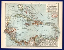 Landkarte Karibik 1897 - Antillen Cuba Jamaika Panama Nicaragua Honduras Dom Rep