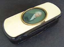 RARE ANTIKE BAROCKE HORN TABATIERE MIT DECKEL PORTRAIT