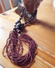 Statement ,Perlenkette mehrreihig,Boho, Modeschmuck,Holz, Collier,Wasserfall