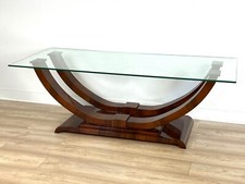 Eleganter Art Deco-Tisch aus Nussbaumholz mit einer Glasplatte von Retroles
