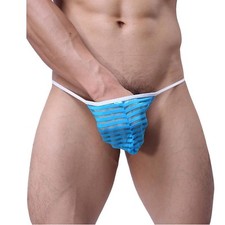 MCT Men Transparenter Streifen String Briefs Thong BULGE POUCH BLAU in S M L