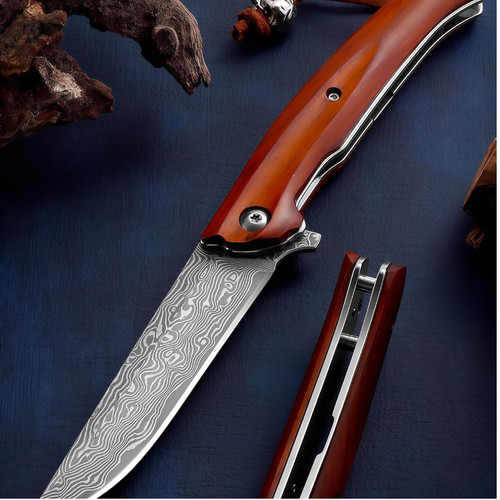 Damast taschenmesser holzgriff - damast,