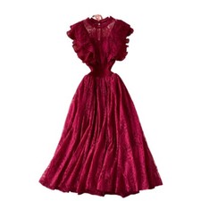 Damen Blumenspitze Kleid Midi