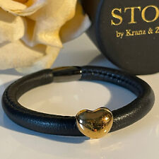 Story by Kranz & Ziegler Starter Lederarmband 18 cm mit Herz  vergoldet Schwarz