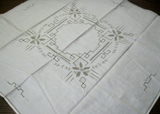 Prächtige alte Leinen-Mitteldecke mit Lochstickerei Hohlsaum-Stickerei 80 cm