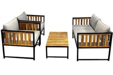 KYNAST Lounge Garnitur 4 tlg massiv Akazienholz Metall Sitzgruppe mit Kissen