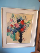 schöner Öldruck von Paul Mathias Padua "Blumen auf weißem Grund" - 67cm x 78cm