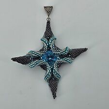 Anhänger  Stern Kreuz blau grau Damen Schmuck handgefertigt Swarovsik Element