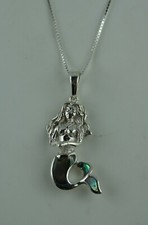 Meerjungfrau Anhänger Sterling Silber mit Paua Muschel mit Silberkette 45 cm