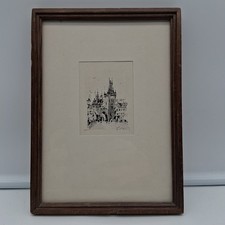 Original Miniatur Bleistiftzeichnung Bild Mittelalter Gotik Architektur Prag