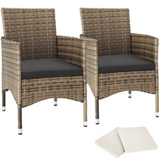 2 Rattansessel inkl. 4 Sitzbezüge Rattanstühle natur/dunkelgrau B-Ware