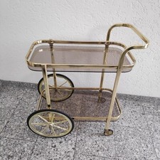 Servierwagen Mid Century Teewagen Vintage Goldfarben Barwagen Rauchglas Retro 