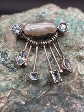 Ausgefallene Design-Brosche aus 925er Silber mit Barockperle und Aquamarinen