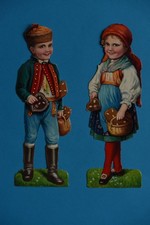 Glanzbilder Oblate Kinder | Junge Mädchen in Trachten Lebkuchen XL 19cm um 1900