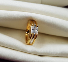 Premium Goldring 22K Solitär CZ Hochglanzpoliert Goldring Punze Massiv Ring