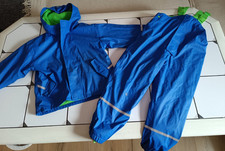 Matchanzug 2tlg Matchhose Regenjacke Kinder Jacke Blau Grün Gr.122/128 gefüttert