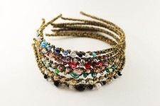 Haarreif Haarreifen Tiara Diadem Glasperlen Strass Faden/gold Haarschmuck A209