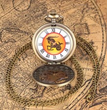 Vintage Taschenuhr mit Kette Sternzeichen Bronze
