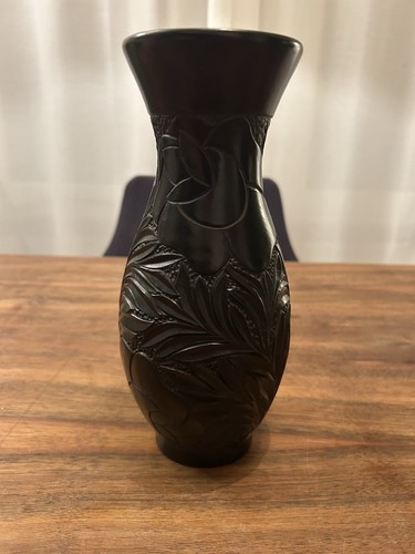 Vase schwarz blumendekor 1973 - vase,