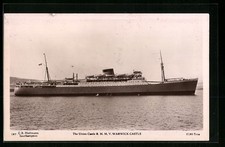 The Union Castle RMMV Warwick Castle, Passagierschiff, Ansichtskarte 