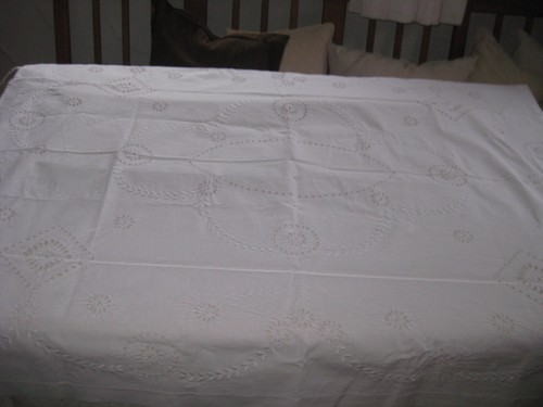Tischdecke handarbeit weiß - tischdecke,