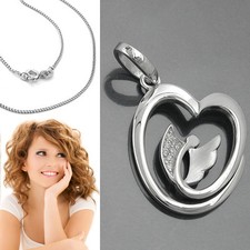 fliegender Schutzengel mit Zirkonia Flügel im Herz Anhänger und Kette Silber 925