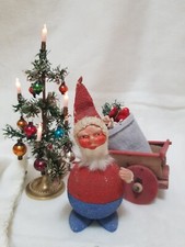 Alter Weihnachtsmann Pappmache Masse Wackelkopf Kopfnicker antik Candy Container