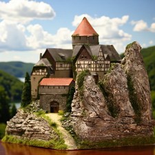 Diorama H0/TT 1:100 Burg Lauterstein+Licht Berg Granit Felsen begrünt#patiniert