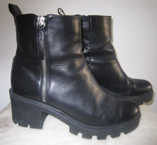 ZARA basic collection Stiefel Bootie Block-Plateau-Absatz 39 Leder schwarz Zip 6