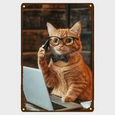 Blechschild Katze am Laptop