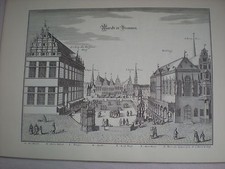 Markt in Bremen-  Merian Druck  Stich 30 x 43 cm Rep.  per Maxibrief/Karton