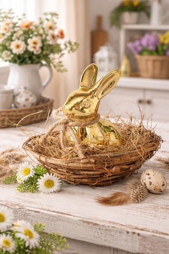 Osterhase nest gold farben - im,