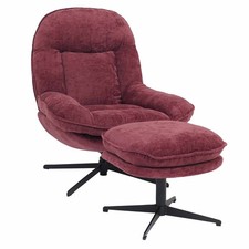 B-Ware Relaxsessel mit Hocker MCW-P32, Nosagfederung, Chenille (370 g/m²), beere