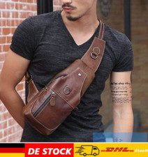 Herren Sling Bag Brusttasche Echtes Leder Brusttasche Schultertasche Rucksack DE