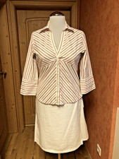 Yessica-Damenbluse Gr. 42, weiß mit roten Streifen, Knoten-Design