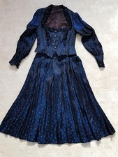 Wunderschönes Vintage Dirndl Langarm 3-tg. Gr. 36 schwarz blau sucht Besitzerin