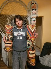 Totempfahl Höhe 50-80 cm Tiki Maske SET Albesia Holz Totem pole Little Big Horn