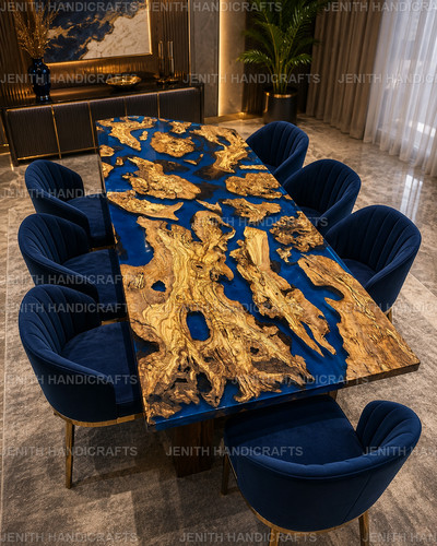 Blauer epoxidharz esstisch - blauer,