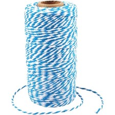 Baumwoll Schnur 2mm, Bastelschnur, Dekokordel, Geschenkband, weiß-blau, 100m