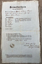 Heimatschein Frauensperson Großherzogt Sachsen-Eisenach Sachsen-Gotha 1850 Ruhla