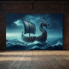 Wikinger Drachenboot auf hoher See Nordisches Wandbild als Poster / Leinwand