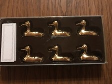6 Tischkartenhalter Ente Schwan mit 18 Karten ovp Messing