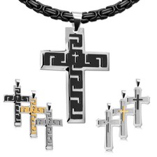 1 Set Schwarze Königskette+Anhänger Kreuz Kruzifix Halskette Panzerkette Herren