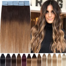 Echthaar Remy Indisches Tape In Haar Extensions Haarverlängerung 45CM-60CM Braun