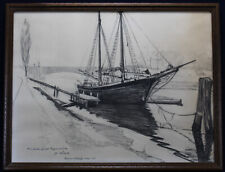 Gemälde Malerei Signiert Zeichnung Lübeck Schiff Segelschiff Maritim Antik 1921