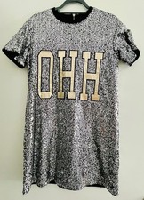 H&M Devided Kleid mit Pailetten in silber Gr 34