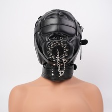 Kopfbedeckung Full Head Hood mit Mundknebel Blindfold Muzzle Gimp Harness Maske