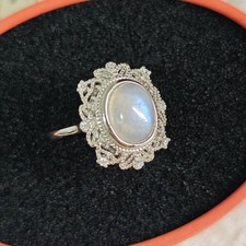 +Natur+ echt Mondstein Schimmer Edelstahl retro Ring Edelstein Damen offen Ringe