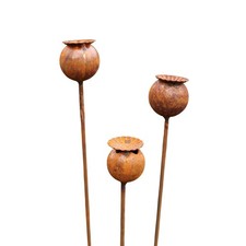 3er Set Gartenstecker Rost Mohn - Edelrost Gartendeko Mohnkapsel Metall Rostdeko